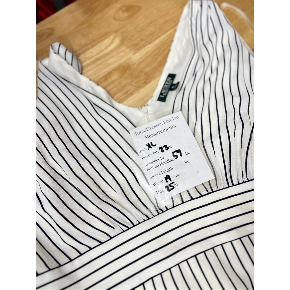 Ralph Lauren Striped Tiered Crepe Dress White Black Women's XL Sleeveless - Picture 8 of 8